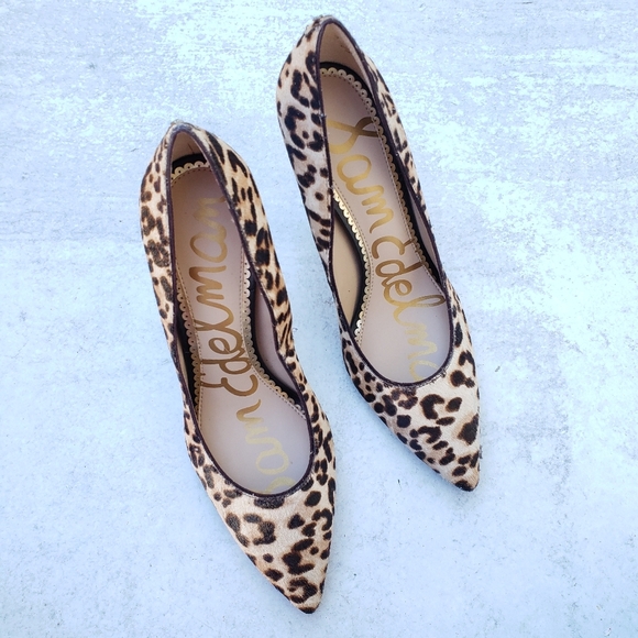 Sam Edelman Leopard Print Heels Pumps Pointed Toe Calf Hair SZ 6 - Picture 3 of 8